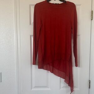 BCBGMaxAzria Red Asymmetrical Long Sleeve Top